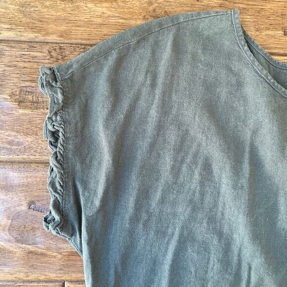 Sonoma Dress Women’s 1X Olive Green Linen Blend Pockets Short Cap Sleeve - Picture 4 of 8